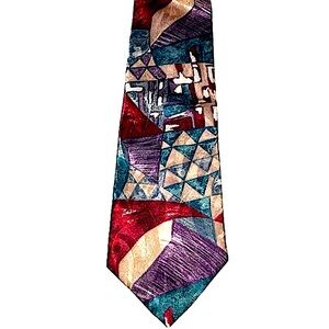 Wembley “David Crystal” vintage polyester tie, bold graphic, red, purple, teal